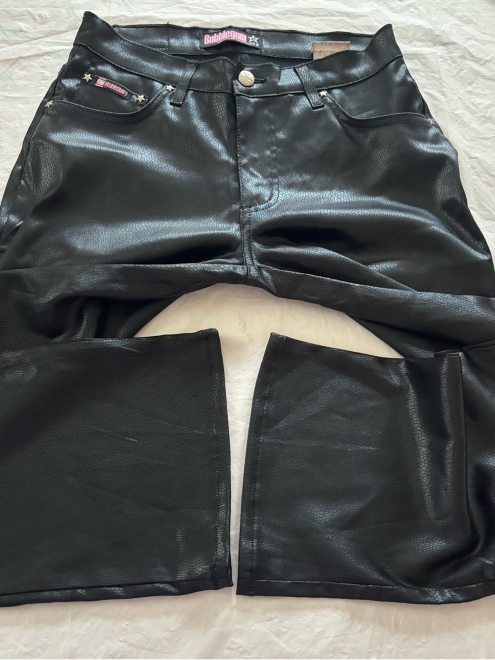 VTG Bubblegum Black Vegan Leather Flare Jeans SZ S 29 inches - Picture 5 of 14